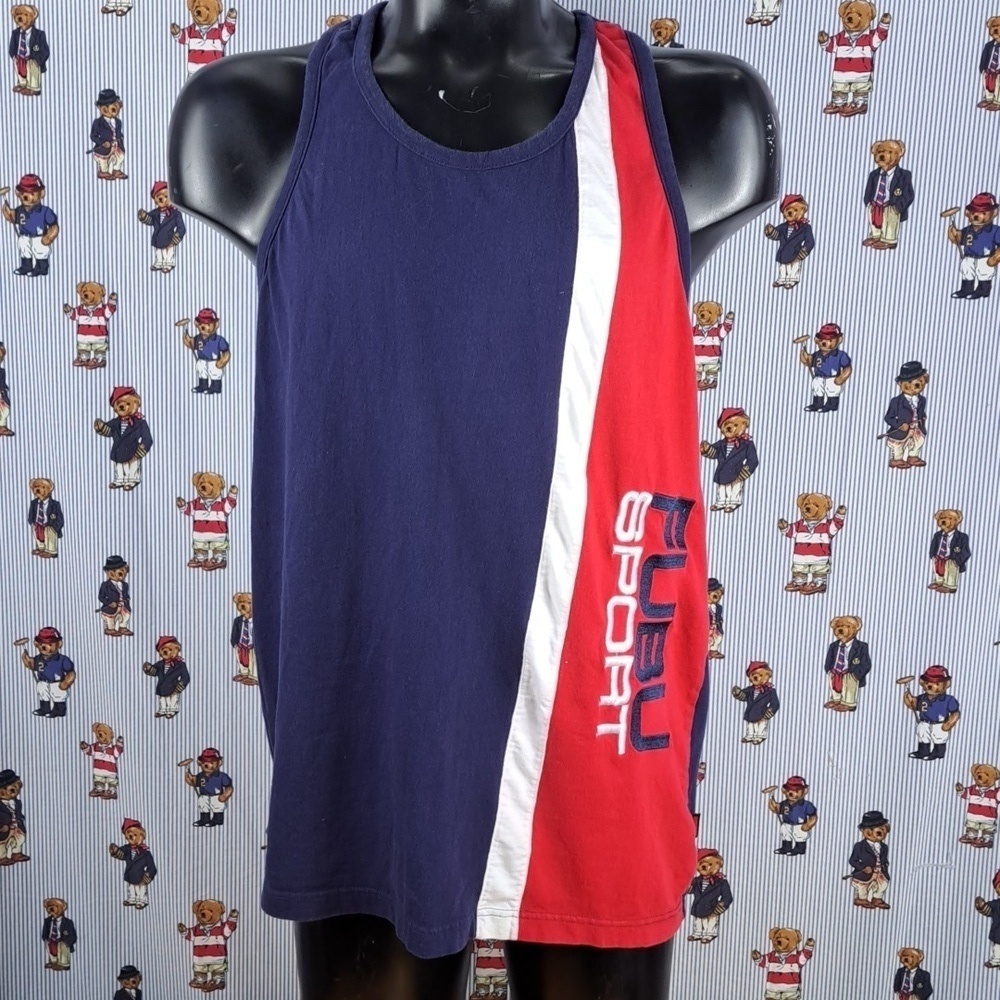 Y2k Fubu Sport embroidred spell out logo red white & blue Med tank tap t-shirt